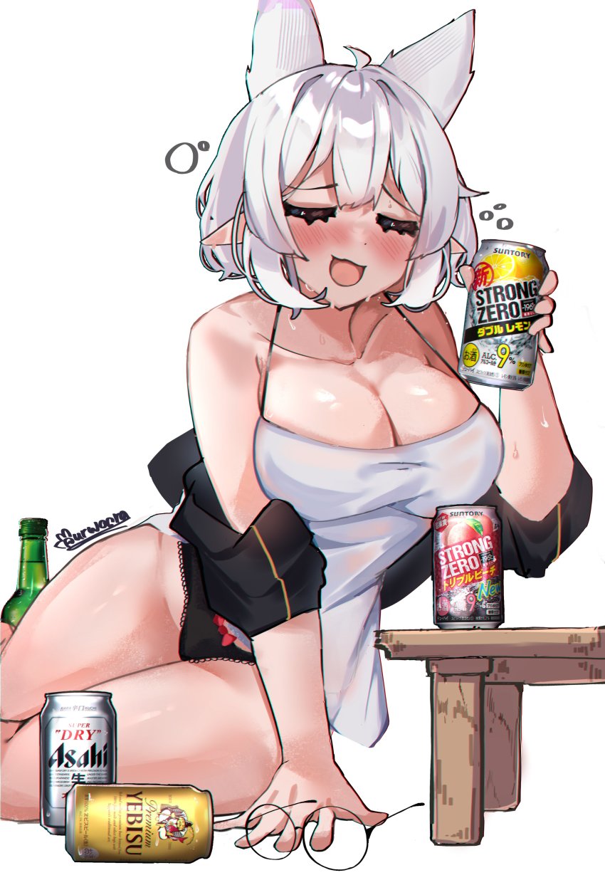 :3, absurdres, ahoge, alcohol, auraaa, bare_shoulders, blush, bow