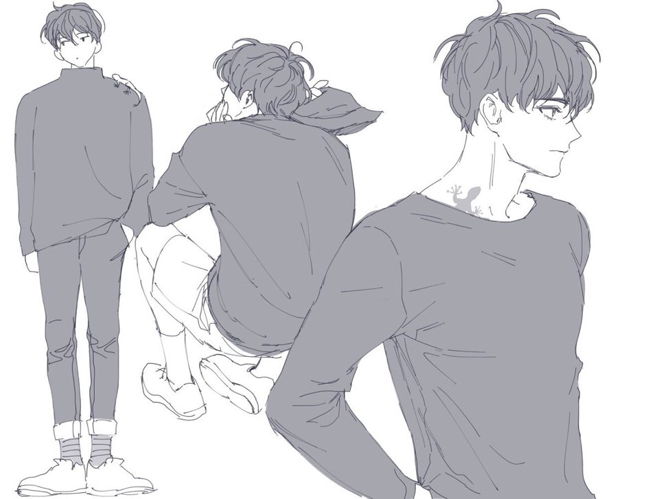 1boy, animal, animal_on_shoulder, arms_at_sides, body_markings, greyscale, han_yoohyun, hand_in_pocket