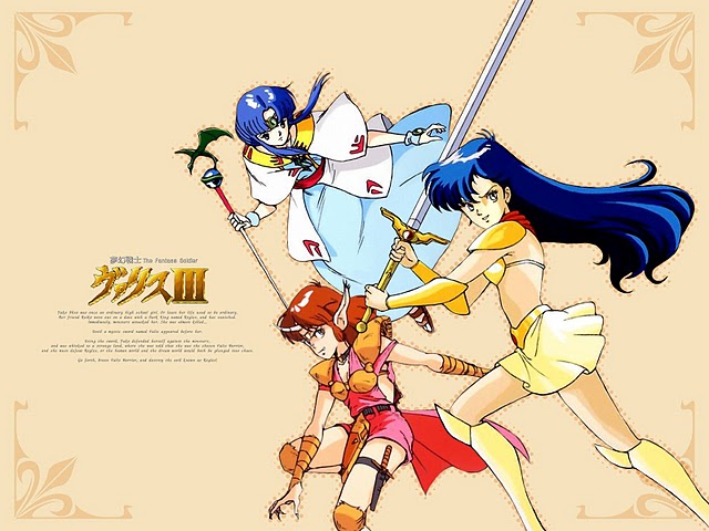 1990s_(style), 3girls, armor, asou_yuuko, belt, bikini_armor, blue_eyes, blue_hair
