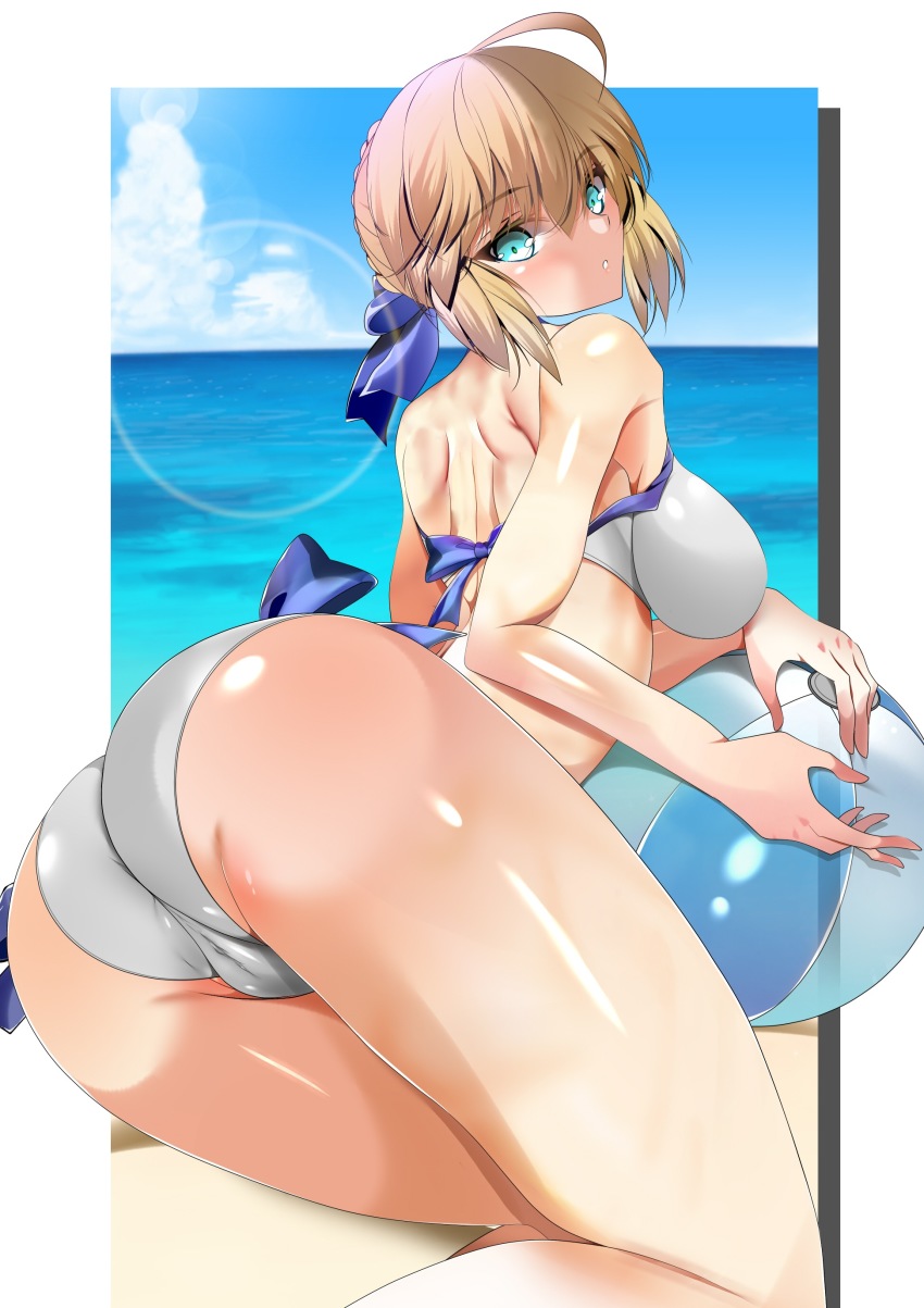 1girl, absurdres, ahoge, artoria_pendragon_(fate), artoria_pendragon_(swimsuit_archer)_(fate), ass, ass_focus, back