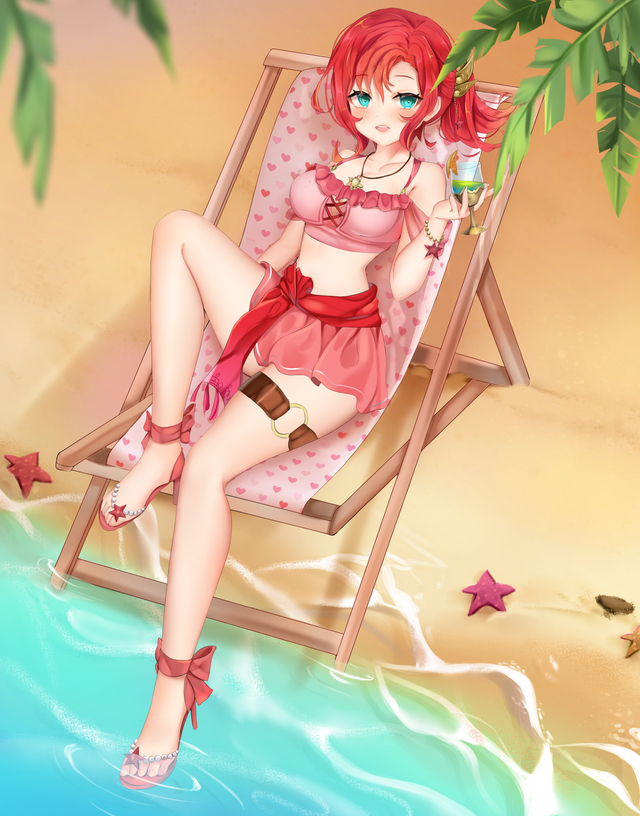 1girl, beach, bikini, bikini_skirt, blue_eyes, fire_emblem, fire_emblem:_shadow_dragon, fire_emblem_heroes