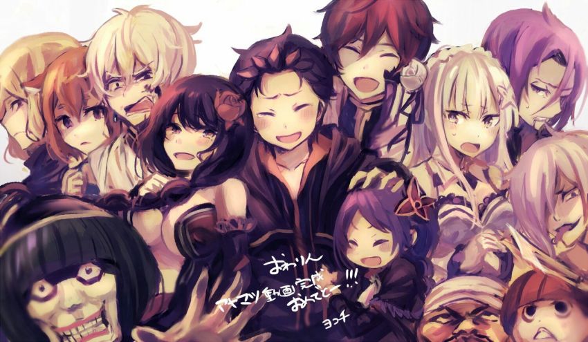 artist_request, black_dress, breasts, capelet, cleavage, dress, elsa_granhilte, emilia_(re:zero)