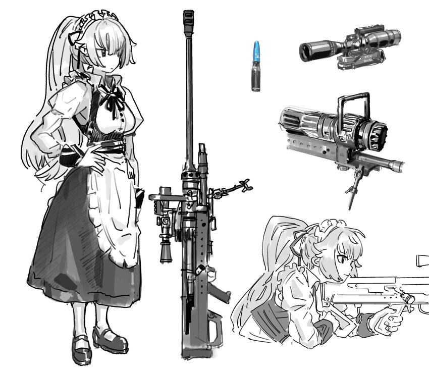 1girl, girls'_frontline, gun, highres, maid, ntw-20_(girls'_frontline), qyuandee3, solo