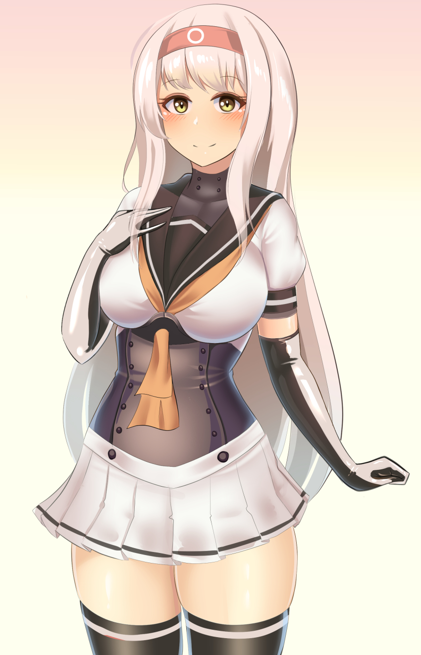 1girl, absurdres, akizuki_(kancolle), akizuki_(kancolle)_(cosplay), black_gloves, black_thighhighs, breasts, corset