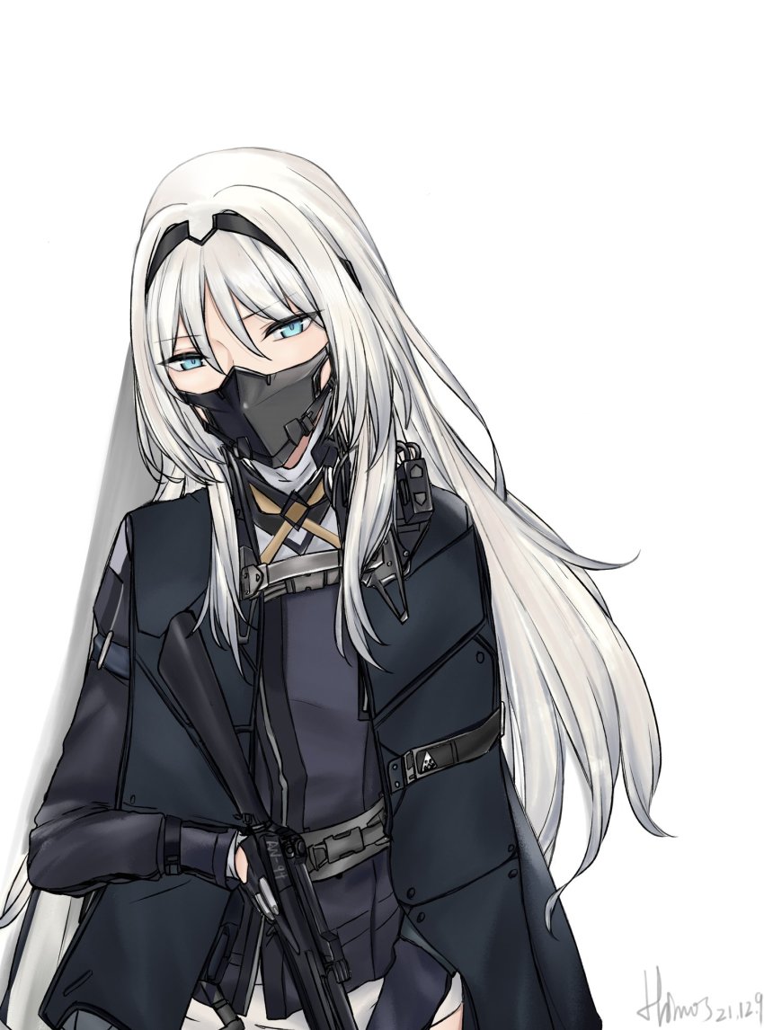 1girl, an-94, an-94_(girls'_frontline), aqua_eyes, artist_name, assault_rifle, black_gloves, black_hairband