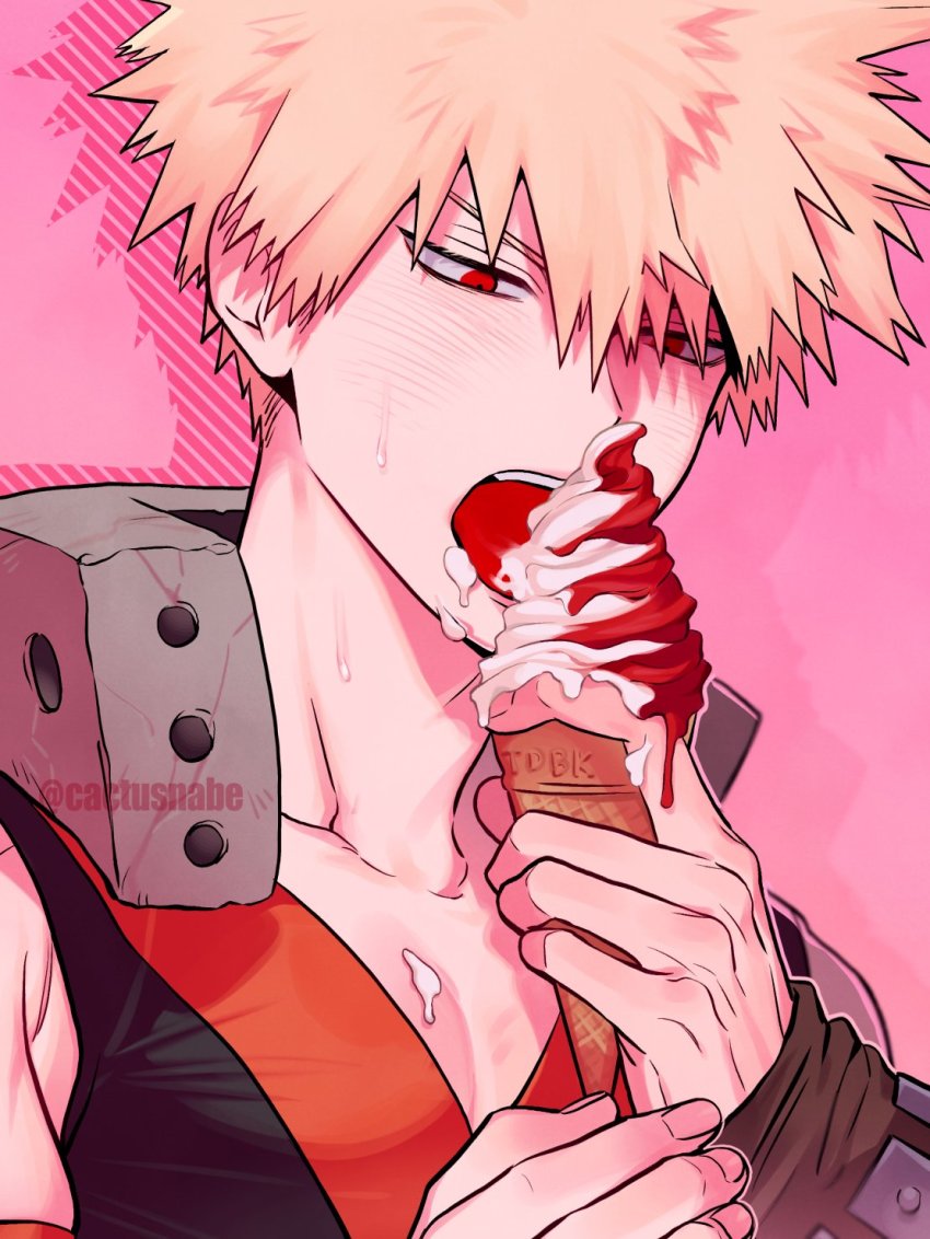 1boy, artist_name, bakugou_katsuki, blonde_hair, boku_no_hero_academia, cactusnabe, eating, food