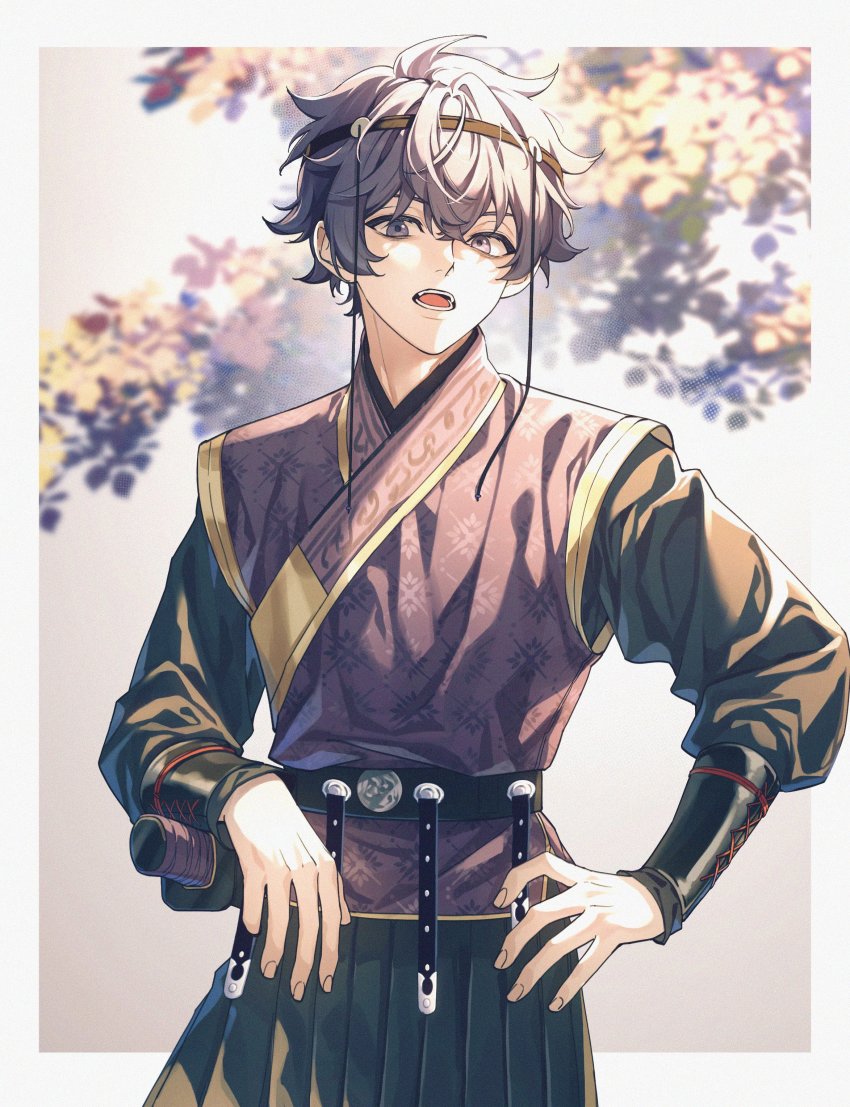 1boy, absurdres, alternate_costume, hair_between_eyes, hand_on_own_hip, heavyrain_dy, highres, indie_virtual_youtuber