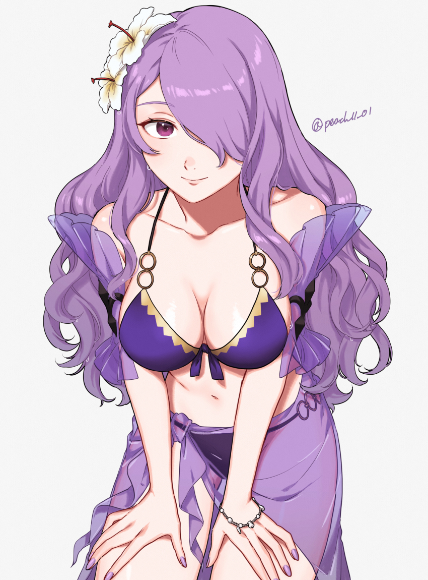 1girl, alternate_costume, bikini, breasts, camilla_(fire_emblem), camilla_(tropical_beauty)_(fire_emblem), cleavage, closed_mouth