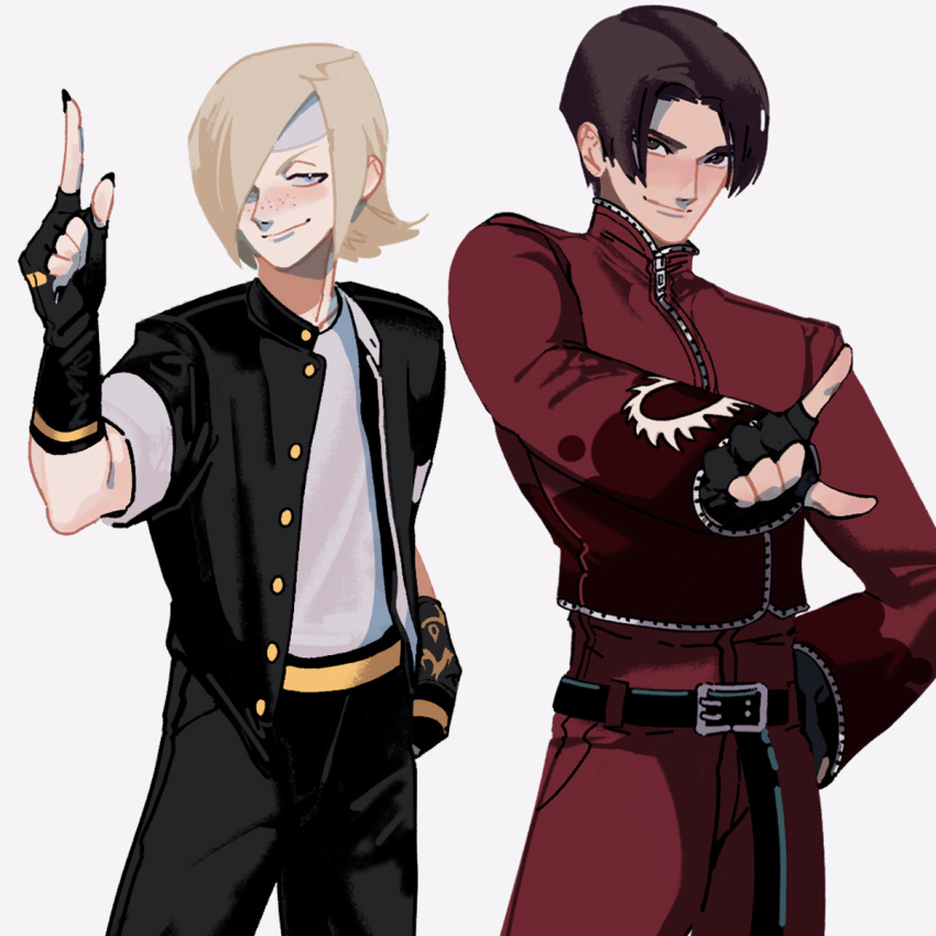2boys, ash_crimson, belt, black_belt, black_gloves, black_nails, black_pants, black_vest