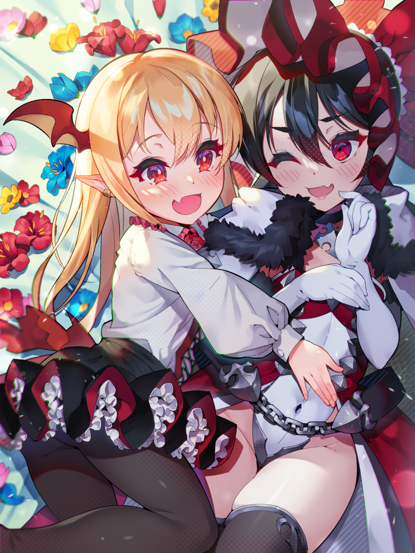 hair_between_eyes, head_wings, highres, illya_(small)_(princess_connect!), illya_(princess_connect!), moguru, pantyhose, princess_connect!, tagme, thighhighs, vampy, wings