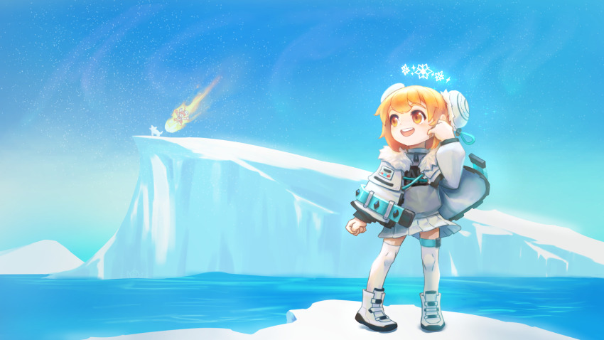 2girls, :d, acfun, acfun_girl, ahoge, ankle_boots, aqua_belt, aurora