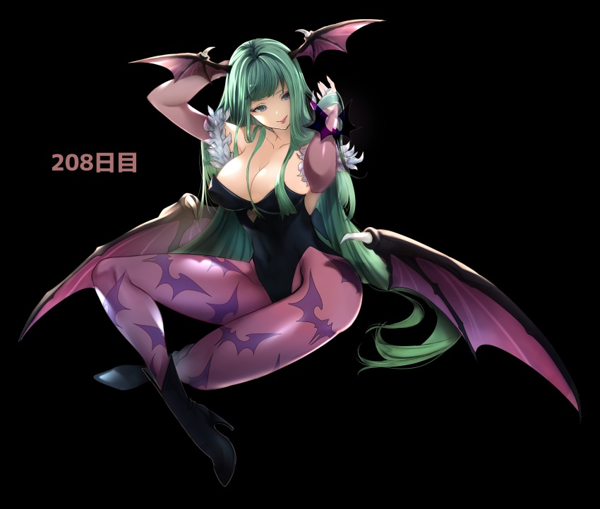 1girl, absurdres, animal_print, armpits, arms_behind_head, bare_shoulders, bat_print, bat_wings