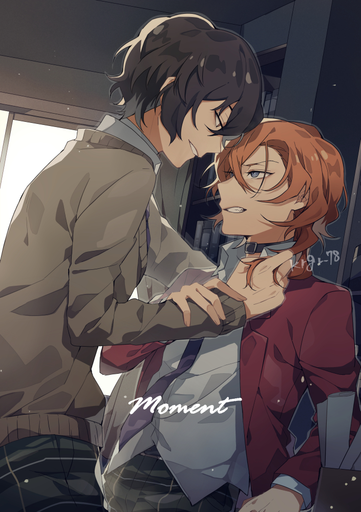 2boys, alternate_costume, bad_id, bad_twitter_id, black_choker, blue_eyes, brown_eyes, bungou_stray_dogs