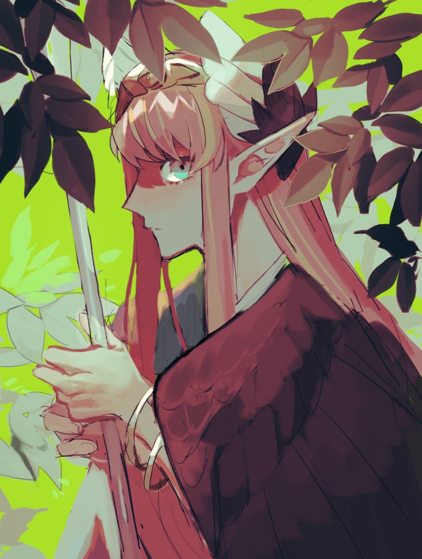 1girl, circe_(fate), fate/grand_order, fate_(series), green_eyes, highres, leaf, looking_at_viewer