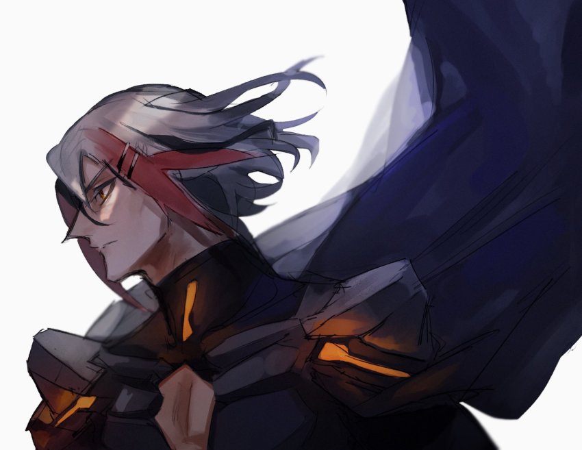 1boy, armor, cape, fate/grand_order, fate_(series), highres, multicolored_hair, niku_0000