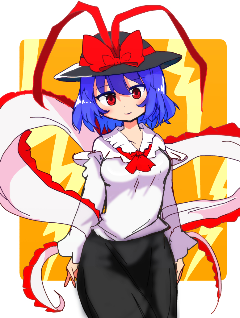 1girl, ascot, black_hat, black_skirt, bow, closed_mouth, frilled_shawl, frills