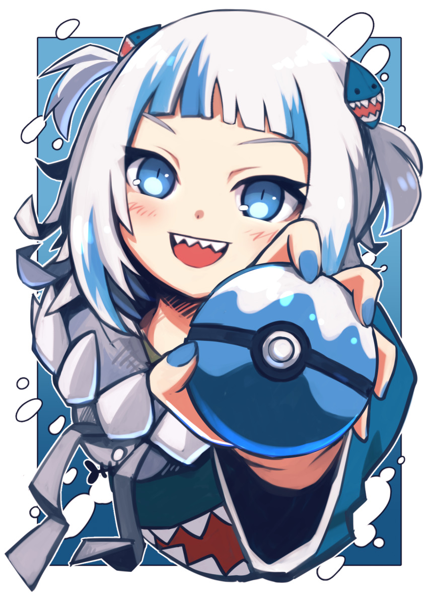 1girl, animal_costume, animal_hood, blue_eyes, blue_hair, blue_hoodie, blunt_bangs, blush