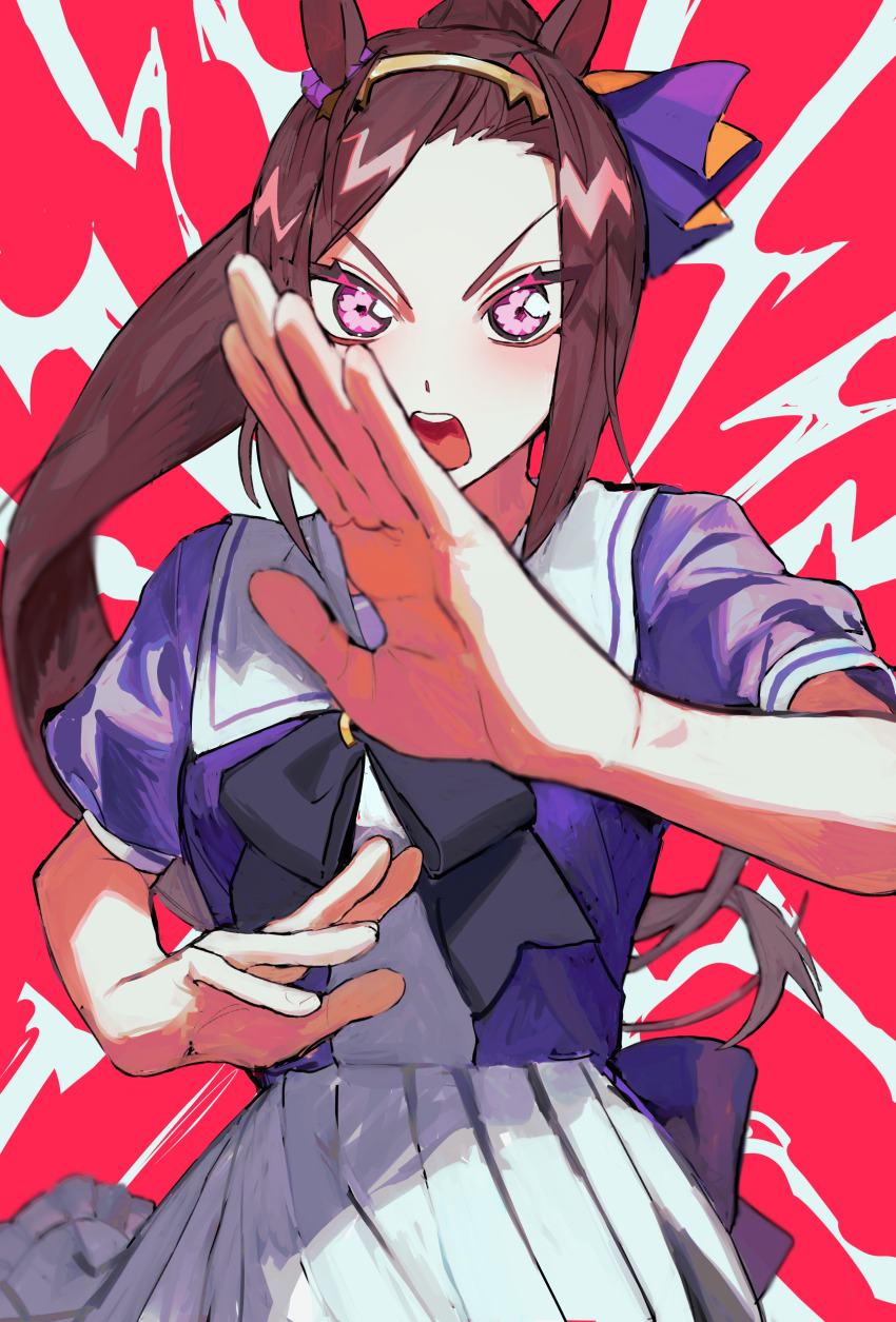 1girl, absurdres, animal_ears, back_bow, black_bow, blush, bow, brown_hair