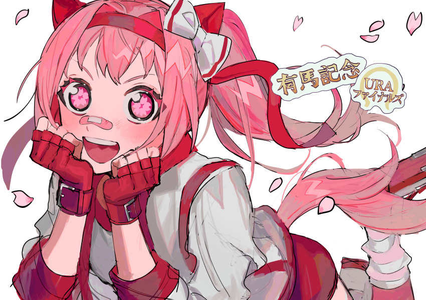 1girl, absurdres, animal_ears, bandaid, bandaid_on_face, bandaid_on_nose, bow, fingerless_gloves