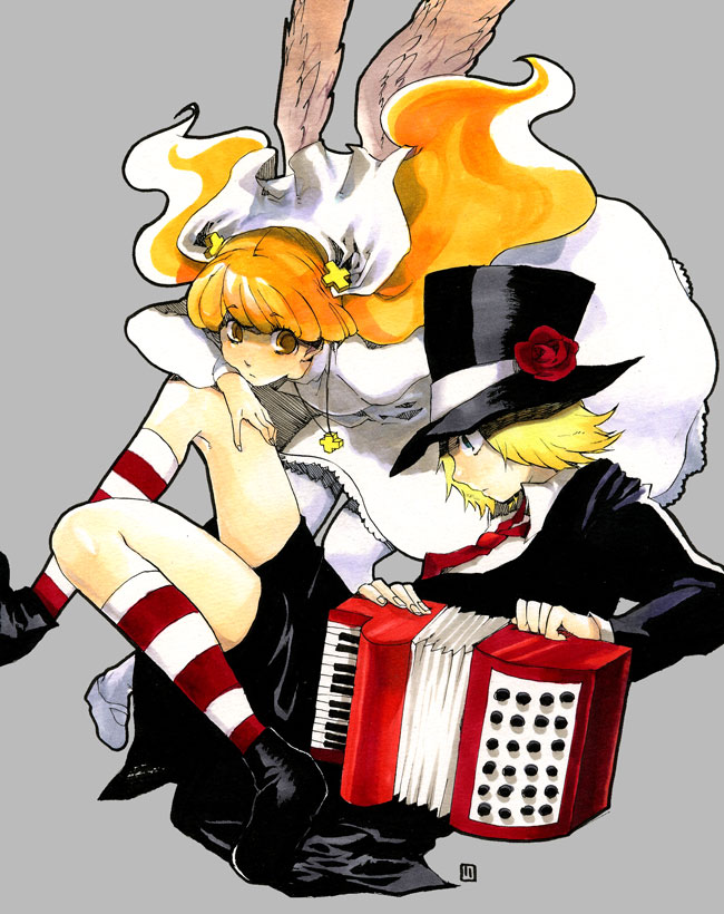 accordion, bad_id, bad_pixiv_id, bemani, blonde_hair, blue_eyes, cecil_(pop'n_music), character_request