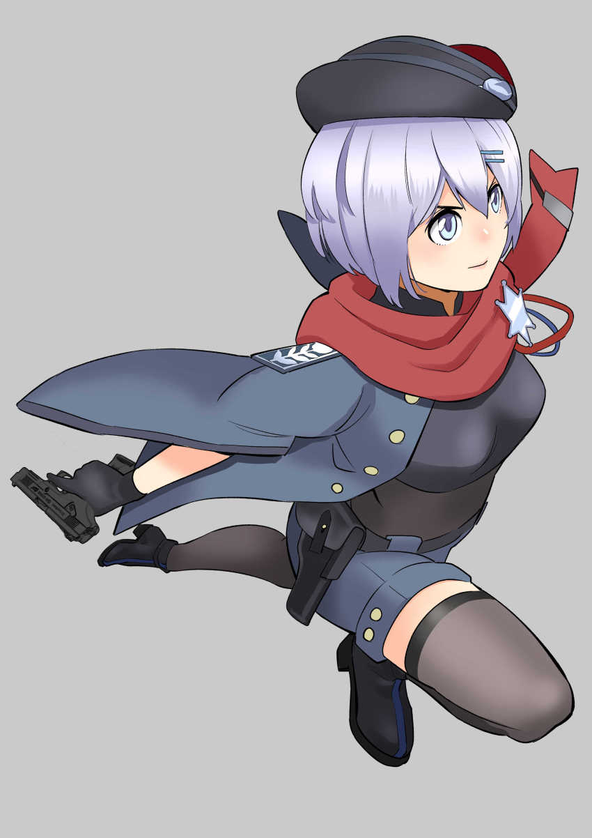 1girl, absurdres, black_gloves, blush, gear_(gearba50), girls'_frontline, gloves, grey_background