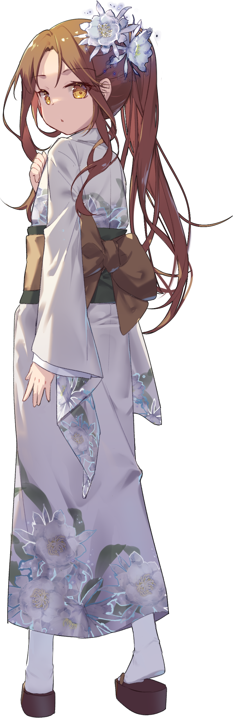 1girl, absurdres, brown_eyes, brown_hair, chinese_commentary, commentary_request, flower, from_behind