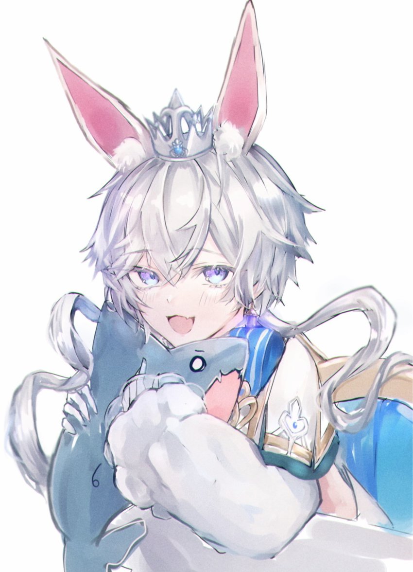 1boy, ajimonster, animal_ears, blue_eyes, blush, crown, edel_eckerd, highres