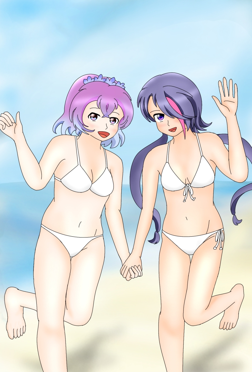2girls, bikini, fujisawa-tan, highres, multiple_girls, purple_hair, sagami-tan, smile