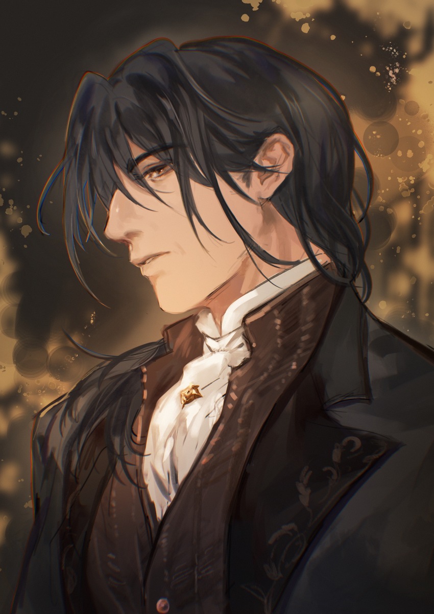 1boy, absurdres, akkking, angel, azik_eggers, black_hair, brown_eyes, brown_vest