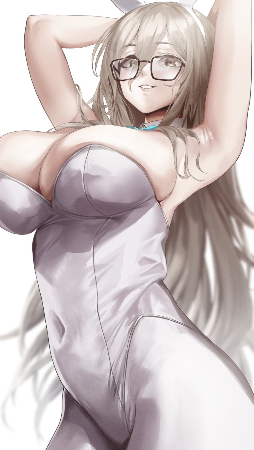 1girl, absurdres, akane_(blue_archive), akane_(bunny)_(blue_archive), animal_ears, aqua_bow, aqua_bowtie, armpits