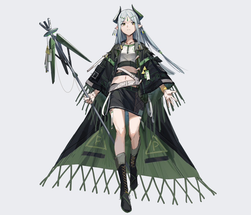 1girl, absurdres, black_boots, black_jacket, black_skirt, boots, cape, chinese_commentary