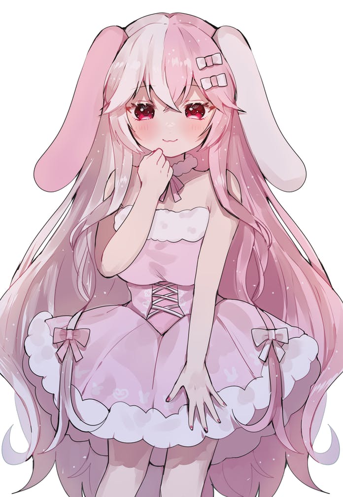 1girl, :3, animal_ears, blush, commission, dress, fur_collar, indie_virtual_youtuber