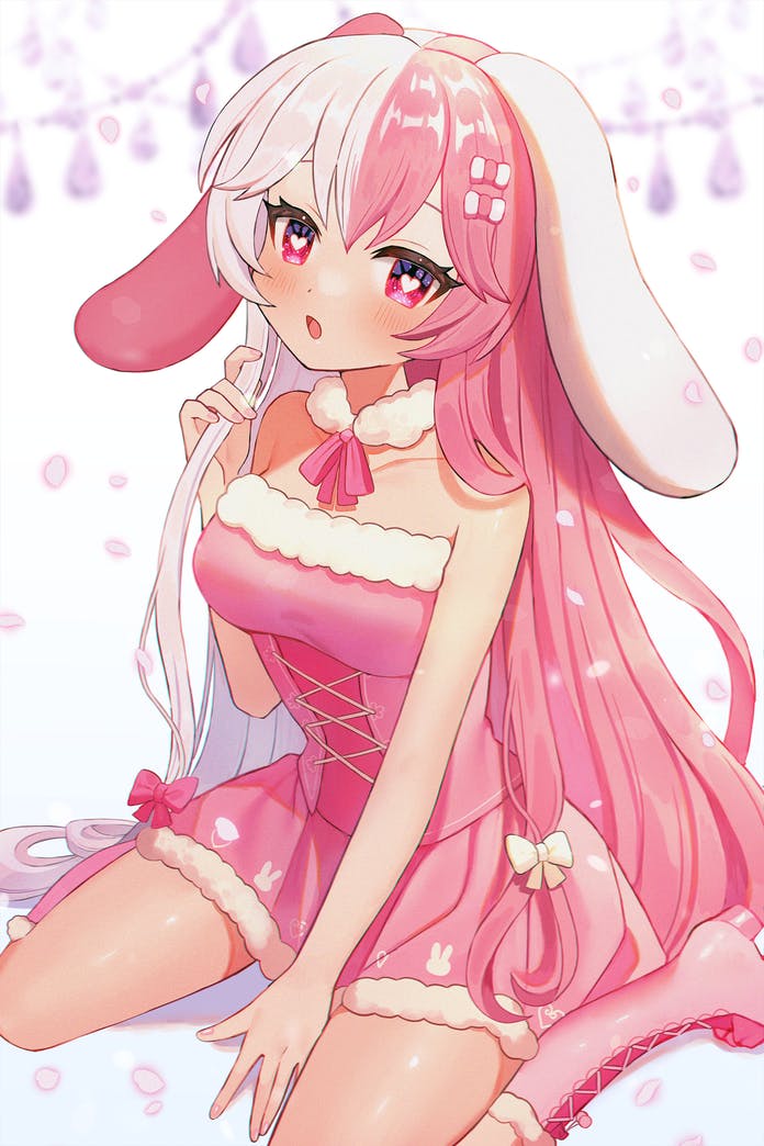 1girl, animal_ears, blush, boots, commission, dress, full_body, fur_collar