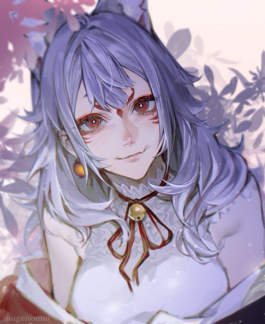 +_+, 1girl, animal_ear_fluff, animal_ears, bell, black_kimono, black_ribbon, breasts