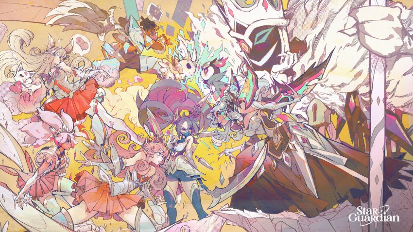 absurdres, ahri_(league_of_legends), akali, alternate_costume, andres_blanco, animal_ears, armor, bat_wings