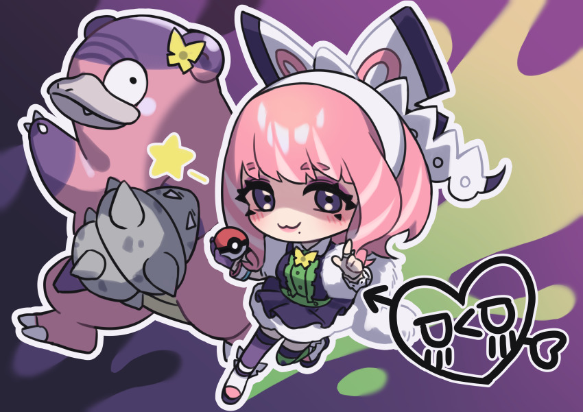 1girl, :3, absurdres, asymmetrical_legwear, blush, bracelet, breasts, chibi