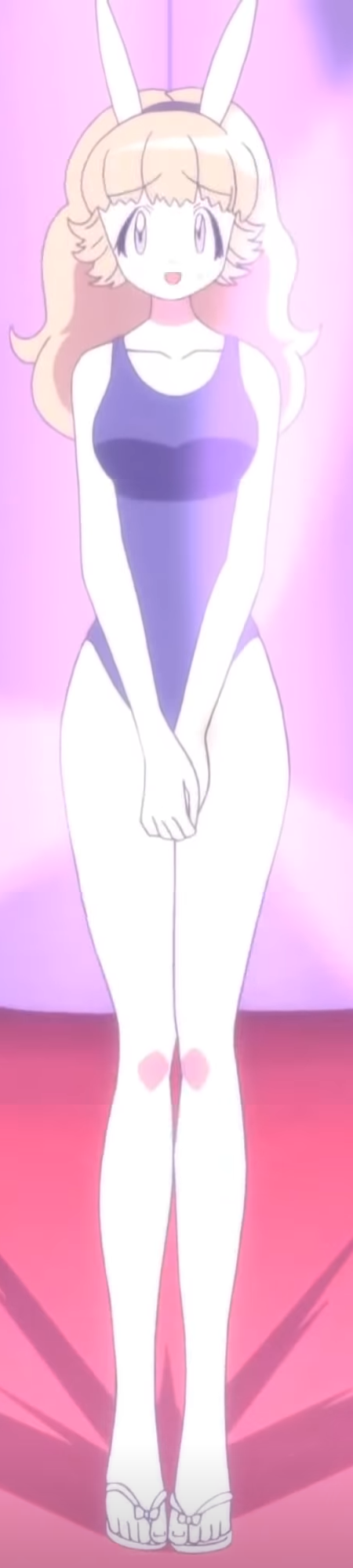 1girl, blonde_hair, hairband, highres, keroro_gunsou, one-piece_swimsuit, pink_eyes, rabbit_ears, rabi_(keroro_gunsou), sandals, screencap, solo, swimsuit