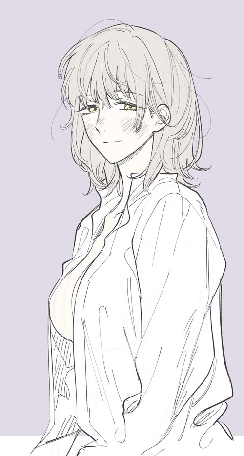 1girl, blonde_hair, blush, breasts, collared_shirt, dress_shirt, dungeon_meshi, falin_touden