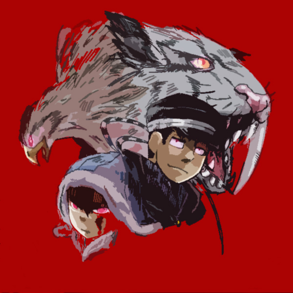 bird, chihaya_(koukoku_no_shugosha), eagle, koukoku_no_shugosha, shut_hell, simple_background, tagme, tiger