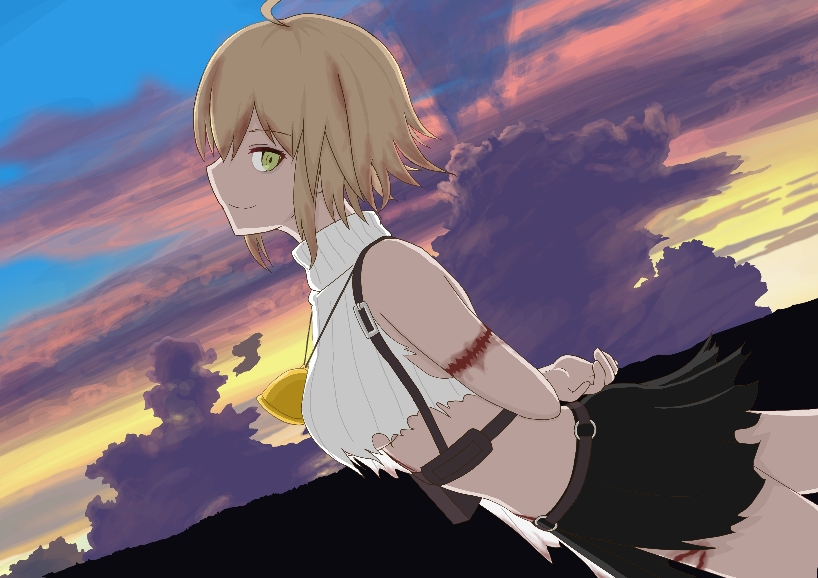 1girl, ahoge, black_skirt, blonde_hair, breasts, cafe_no_zombi-ko, cafe_no_zombi-ko_(3rd_costume), closed_mouth