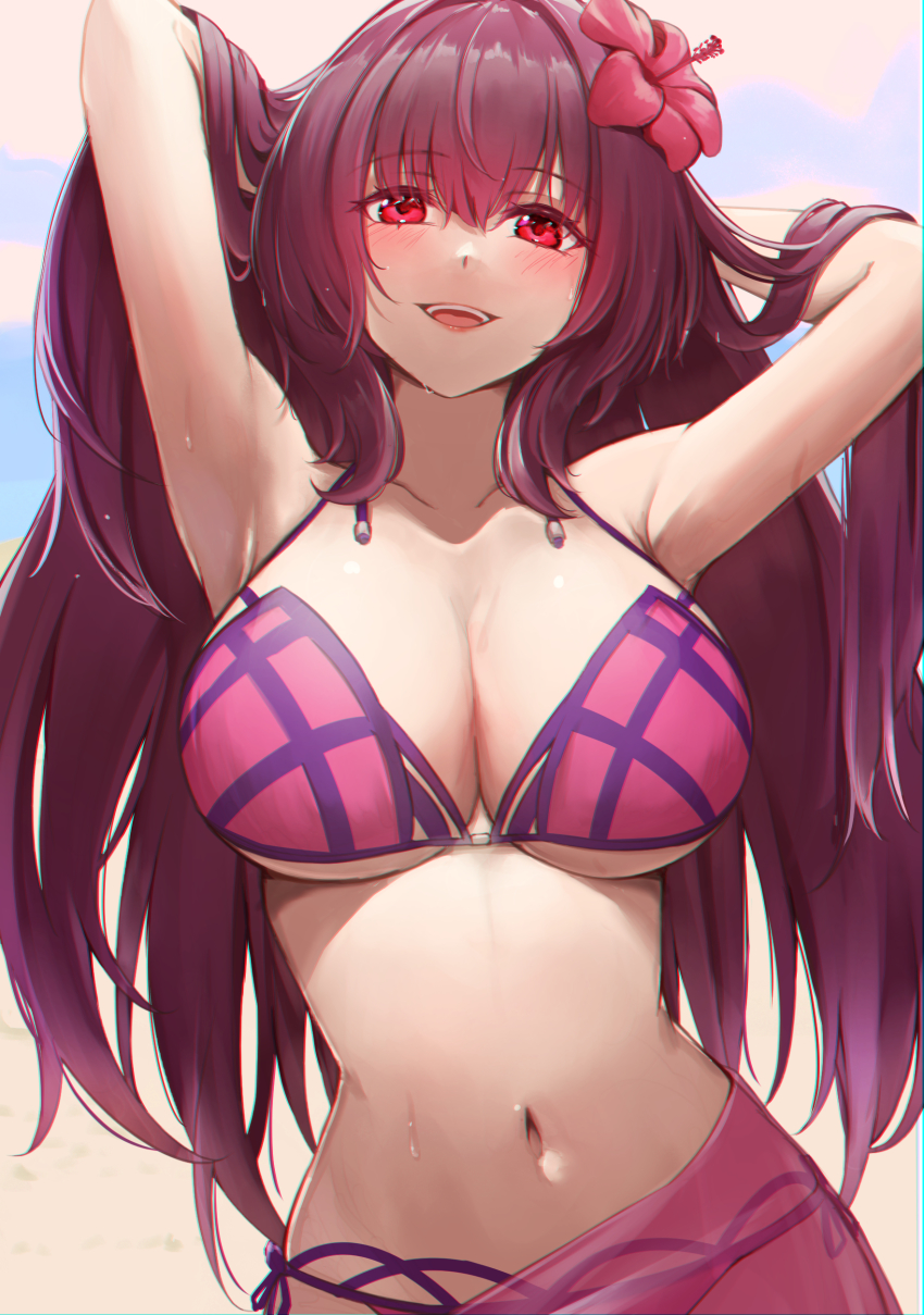 1girl, :d, absurdres, bikini, breasts, cleavage, fate/grand_order, fate_(series)