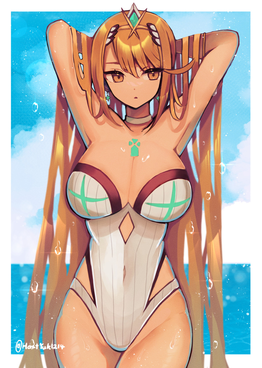 1girl, absurdres, blonde_hair, breasts, chest_jewel, gem, haruto_yuki, headpiece