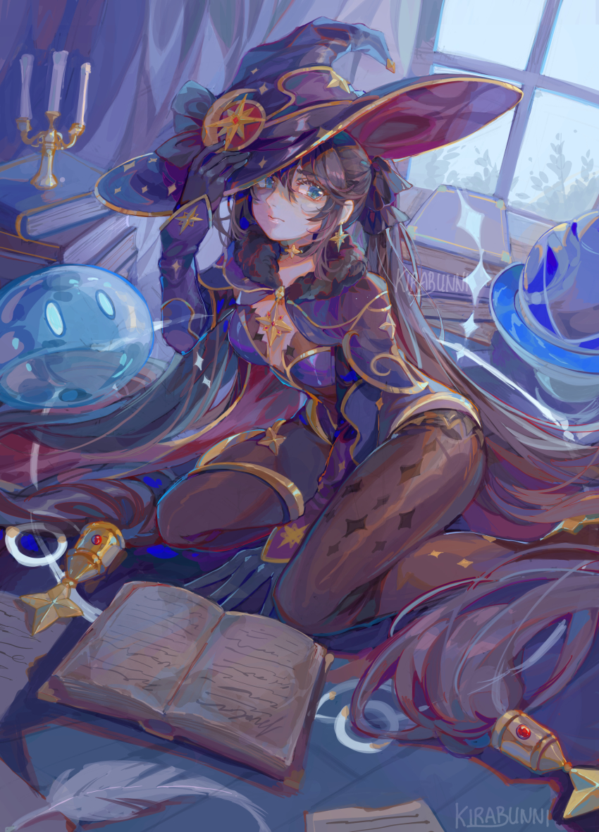 1girl, absurdly_long_hair, absurdres, arm_up, black_bodysuit, black_gloves, blue_leotard, bodysuit