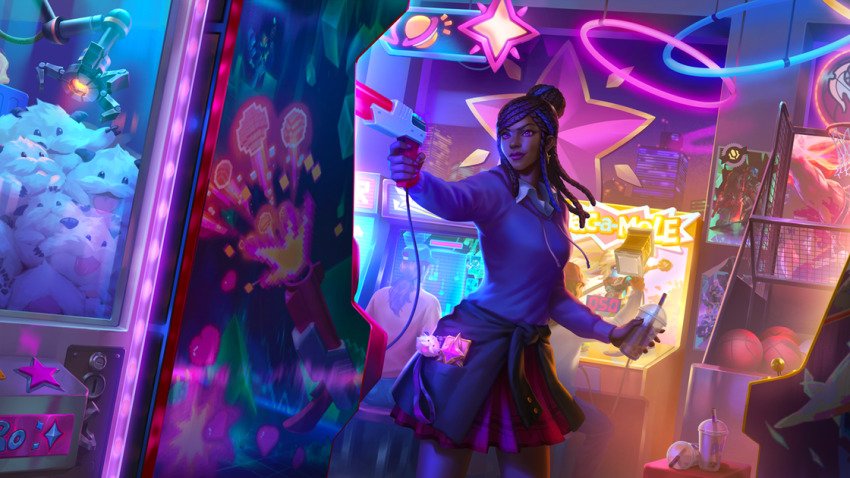 1girl, 2boys, alternate_costume, arcade_cabinet, artist_request, ball, basketball, basketball_(object)