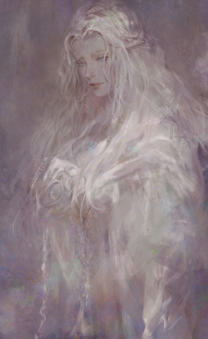 1girl, absurdres, blue_eyes, braid, brown_background, brown_theme, colored_eyelashes, faux_traditional_media