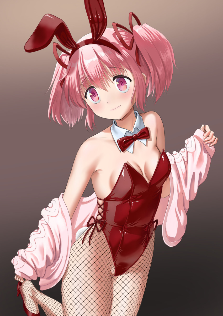 1girl, animal_ears, bow, bowtie, breasts, cardigan, cowboy_shot, detached_collar