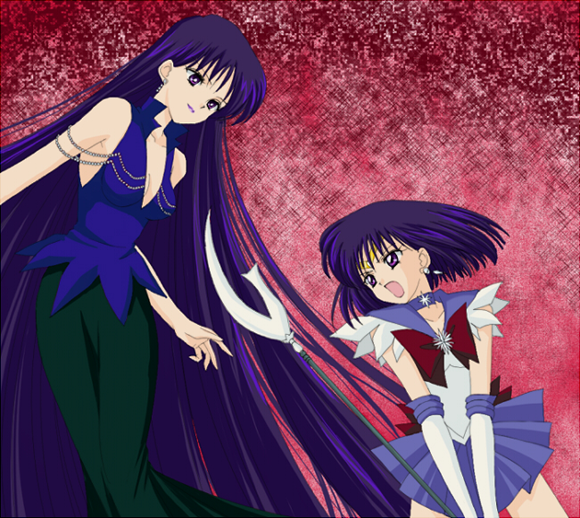 1990s_(style), bishoujo_senshi_sailor_moon, bishoujo_senshi_sailor_moon_s, black_hair, blue_hair, choker, dress, dual_persona
