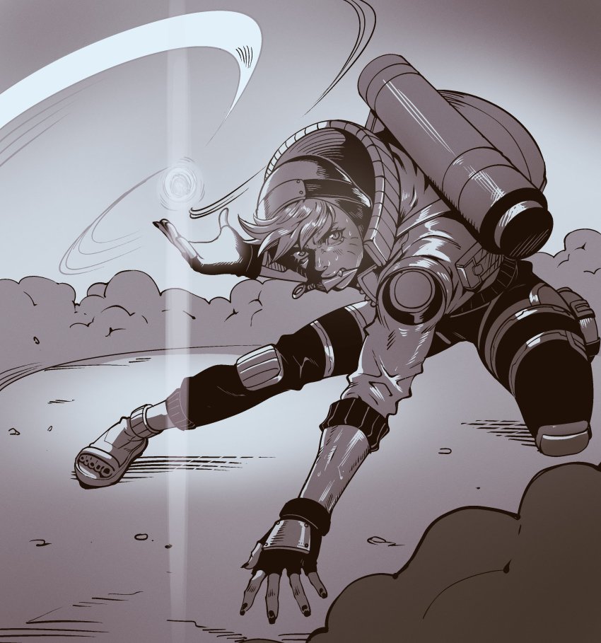 1girl, absurdres, apex_legends, crossover, fangs, fingerless_gloves, gloves, highres