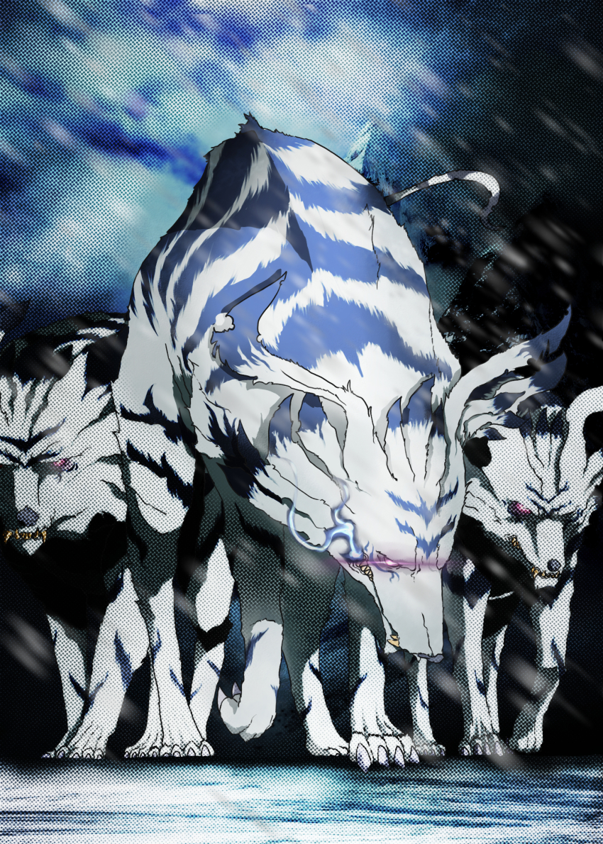 blue_fire, claws, digimon, fire, glowing, glowing_eyes, gururumon, highres