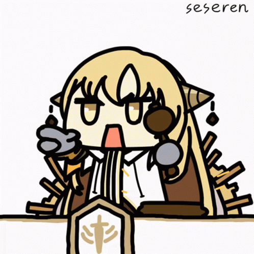 1girl, alchemy_stars, animated, animated_gif, gavel, irridon_(alchemy_stars), lowres, open_mouth